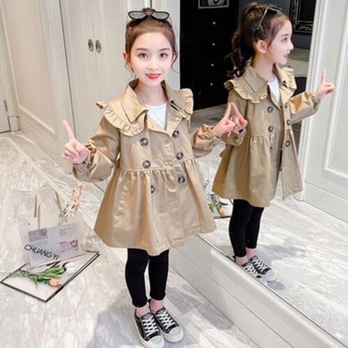 Toddler Girls Clothes Autumn Long Sleeve Fashion Double-Breasted Trench Coats Children Solid Outerwear with Sashes Costume 4-13Y