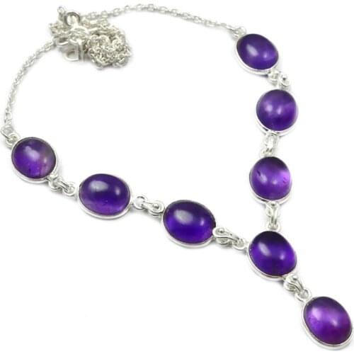 Genunie Amethyst Necklace 925 Sterling Silver, 46 cm, MHBNE0132