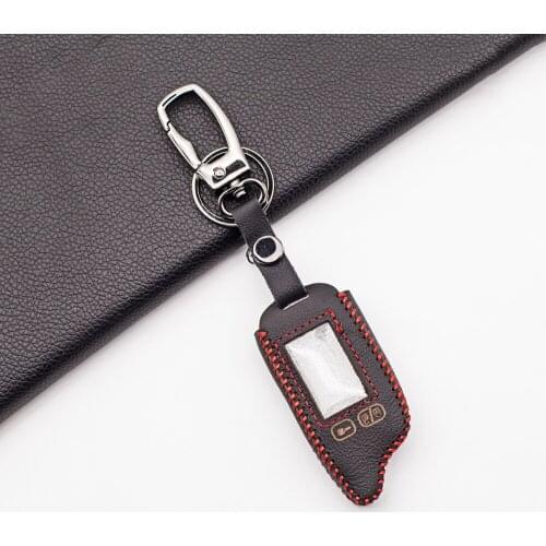 Carrying 100% Leather Key Case Cover for Tomahawk TZ9010 TZ-9010 LCD Two Way Car Alarm Remote Keychain Protector Skin Cover