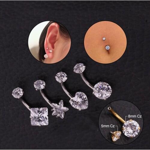 Chissen 1 Pc Cz Stainless Steel Piercing Earrings Samll Geometric Helix Piercing Cartilage Nail Body Puncture Jewelry