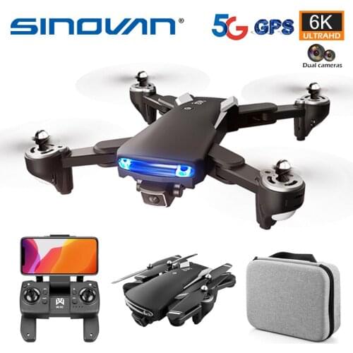 Sinovan RC Drone GPS 5G WiFi FPV Quadcopter Dual 6K HD Camera Foldable Drone Optical Flow Aircraft Remote Controlled Helicopter
