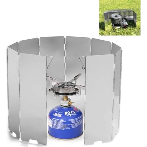9 Plates Foldable Gas Stove Windshield Outdoor Camping Cooking Burner Windproof Screen Aluminium Alloy Outdoor Stove Wind Shield