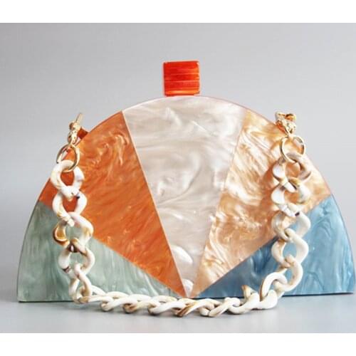 Half moon shape acrylic clasp Resin bead acetate box clutches bags women party wedding fashion beach evening lady handbags purse
