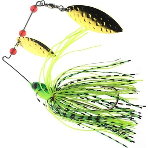 Super High quality Spinner Bait Double Reflective Golden Metal Spoon Buzzbait 3D Fish Eye Fishing Lure Hook Swisher Rubber Jig