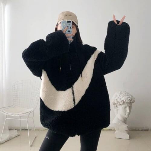 2020Boyfriend Style Warm Thick Faux Fur Teddy Hoodies Winter Designer Letter Coat Oversizes Loose Shaggy Women Jackets Outerwear