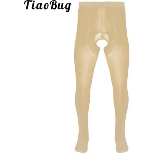 TiaoBug Men Ice Silk Pantyhose Erotic Crotchless Stretchy Stockings Sexy Men Open Crotch Tights Hosiery Leggings Pants Underwear