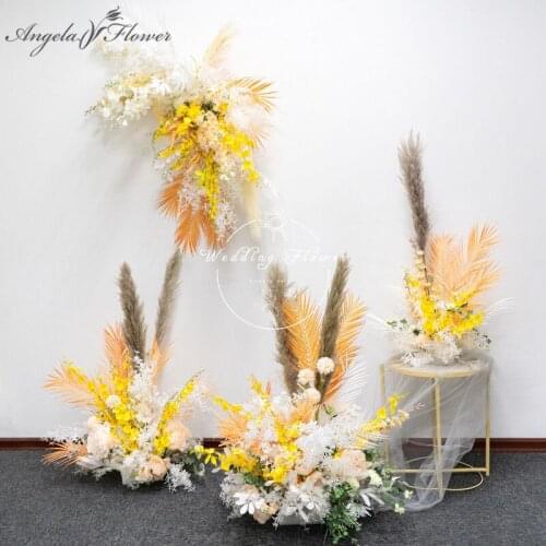 Reed Dried Flower Plants Artificial Flower Row Wedding Props Triangle Flower Wall Road Lead Table Centerpieces Party Stage Decor