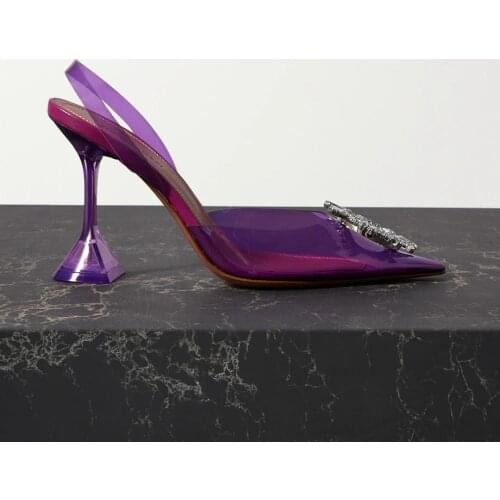 Begum Crystal-embellished Pvc Slingback Pumps Lilac Pvc Crystal-embellished Brooch Sunburst Fluted Heels Shoes Purple