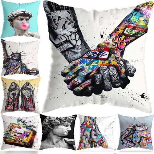 Street Graffiti Collage Monkey Wall Picture For Bedroom Nordic Modern Throw Short Plush PillowsDecorative Living Room Cushions
