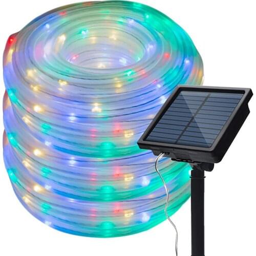 Waterproof 5M 10M 20M Solar Powered LED Rope Tube String Lights 8 Modes Copper Wire Christmas Light for Garden Yard Fence Patio