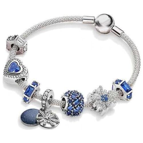 Bright fireworks hanging Silver Blue string silk bracelet suit for girlfriend