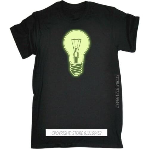 Funny Designer T-Shirts Mens Tees Tshirt - Light Bulb Glow In The Dark Men 100% Cotton Tee Streetwear