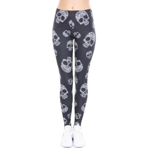 High Elasticity Women Legging Skull Printing Black Fitness Leggings Fashion High Waist Woman Pants