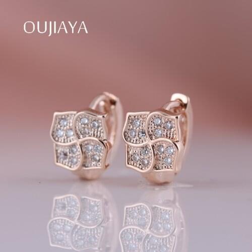 OUJIAYA New Flowers Micro Wax Inlay Hollow Drop Earrings Women 585 Rose Gold Dangle Earrings Fashion Jewelry Wedding A55