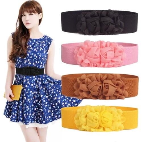 Womens Belt for Dress Flower Elastic Stretch Waist Belt GLRSBUTY Wide Stretch Waistbands New Fashion Red Band for Skrit Pant