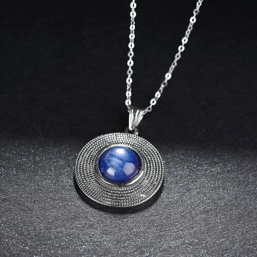 Round 10MM Natural Kyanite Pendant Necklace 925 Sterling Silver Necklace for Women Gift Elegant Gemstone Vintage Necklace