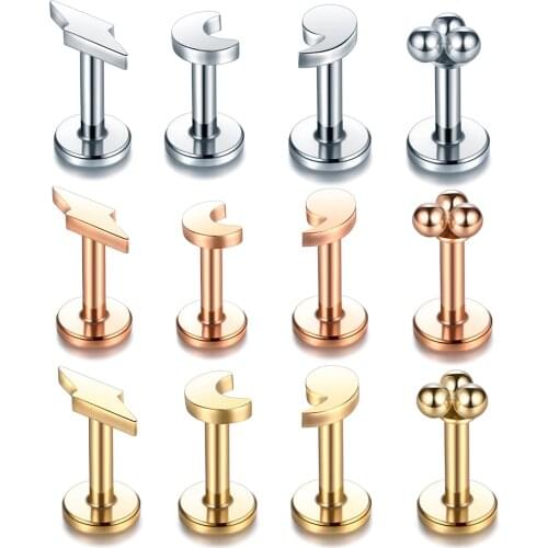 1Pc Stainless Steel Labret Lip Piercing 16G Lip Ring Internally Threaded Cartilage Tragus Helix Piercing Labret Body Jewelry