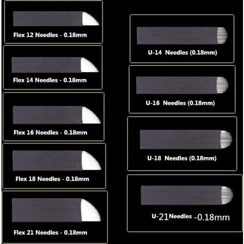 100pcs 0.18mm Fle12/14/16/18/21 U Microblading Needles Permanent Makeup Eyebrow Tattoo Needles Blade For 3D Embroidery