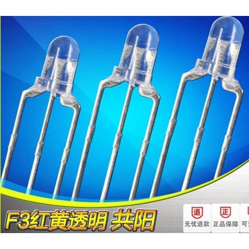 1000PCS / LOT LED lamp beads line, F3 double flash of red, yellow, transparent, common cathode, long-legged, 3mm color lights