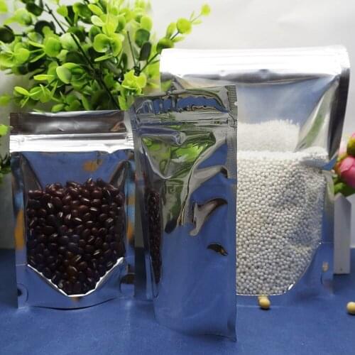 10x15cm,100 x Reusable Stand up translucent aluminium foil zip Lock bag,Silver Metallic aluminum plastic pouch zipper Grip Seal