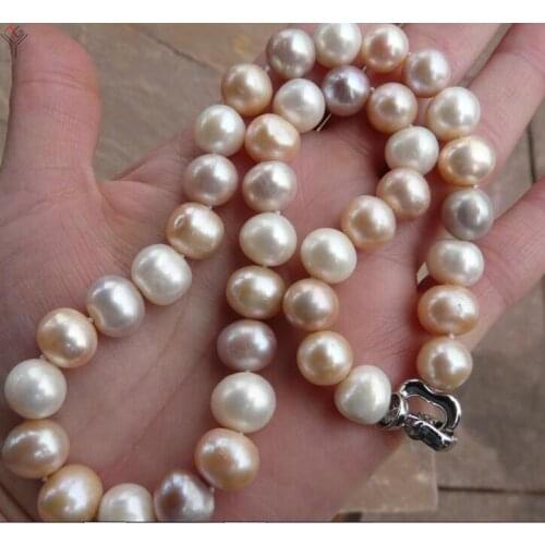 17'' 43cm Women Jewelry 10x13mm necklace white pink purple pearl love heart clasp handmade real natural freshwater pearl gift