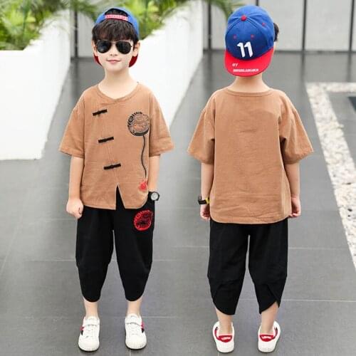 2 Colors Toddler Kids Clothes Summer Baby Boys Tops T-Shirt+Pants Outfits Age 3 4 5 6 8 12Yrs Mid Big Child Boys Clothing Set