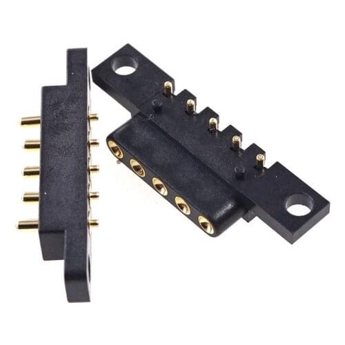2 pairs Horizontal Mount Edge Pogo Pin 5 Pin Spring-Loaded Connector 2.5 mm Grid Through Hole Flange Pogopi Thimble Male Female