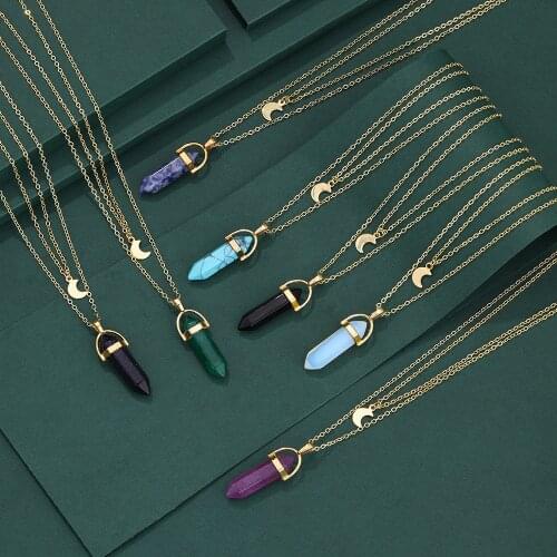 Fashion Creative Necklace Personality Moon Pendant Column Popular Hexagonal Couple Punk for Men and Women 2021 New Wholesale
