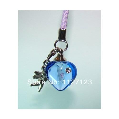 25pcs/lot blue Small heart Rice vials pendants rice vial pendant perfume empty glass bottle glass spray perfume bottl
