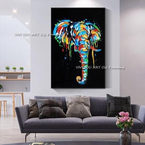 African Elephant Animal 100% Handmade Oil Painting Canvas Wall Art Large Size Pictures For Living Bedroom Home Decoration