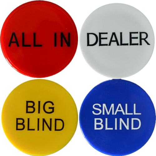 4PCS Texas Poker Chip Melamine Round Plastic Dealer Coins SMALL BLIND BIG BLIND DEALER All IN Set Coin Buttons Game