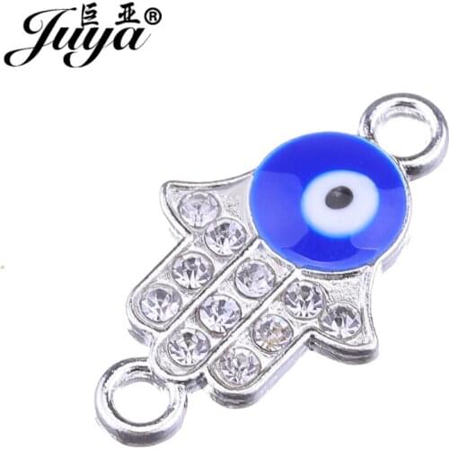 JUYA Blue Evil Eyes Connector Charms with Czech Rhinestone for Bracelet Necklace Handmade Accessories Craft 24x14mm 5pcs AE0071