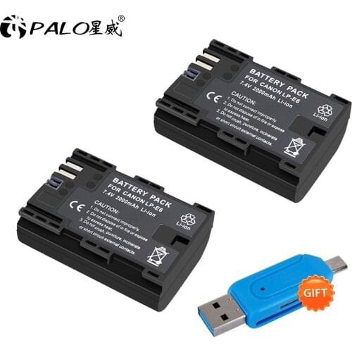 PALO 2PCS 2000mAh LP-E6 LP E6 LP-E6N Camera Battery For Canon EOS 5DS 5D Mark II Mark III 6D 7D 60D 60Da 70D 80D DSLR EOS 5DSR