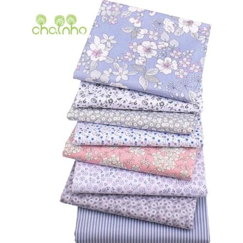 Chainho,8pcs/Lot,Gray Floral Series,Printed Twill Cotton Fabric,Patchwork Cloth For DIY Sewing&Quilting Baby&Childrens Material