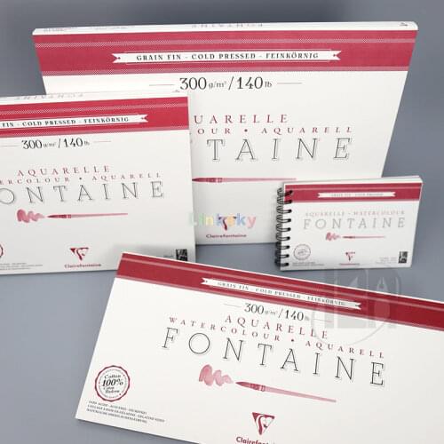 Clairefontaine Fontaine Cold Pressed Watercolour Glued Pad, Glued 4 Sides, 300g/600g,100% Cotton Paper,for Water Colouring