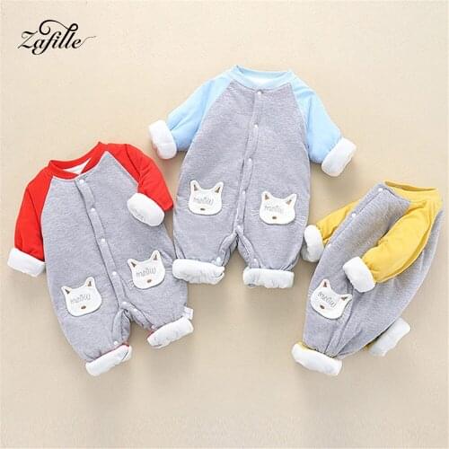 ZAFILLE Baby Winter Clothes Thick Babys Rompers Cute Cat With Buttons Jumpsuit For Kids Newborns Baby Overalls Cotton Clothes