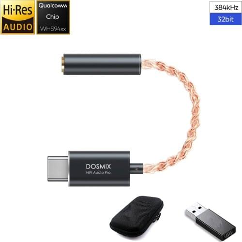Dosmix DAC Earphone Amplifier Type-C to3.5mm audio adapter Qualcomm chip for Android Phone HiFi Headphone Audio Cable PCM 32bit