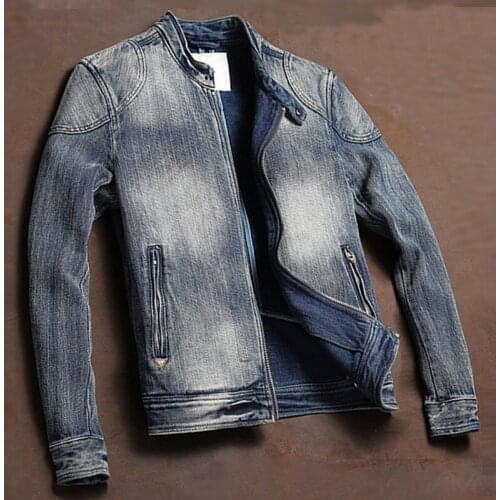 Vintage Stretch Biker Mens Denim Jackets XXXL Plus Overcoats European Style Motorcycle Mens Jeans Jacket Male Streetwear A760