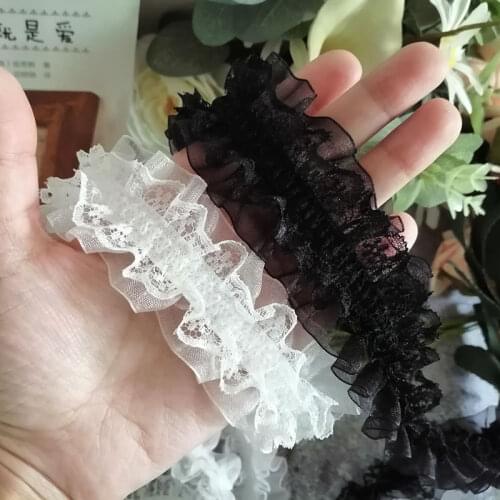 Elastic White Black Sewing Fabric DIY Crafts Lace Ribbon 4cm Wide Pleated Band Luolita Needlework Accessories Dress Handmade