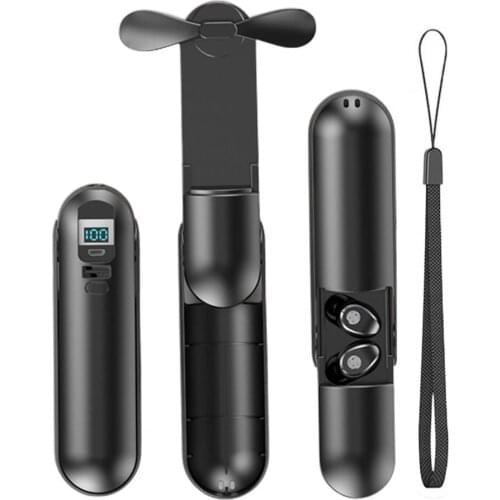 F7 TWS Bluetooth 5.0 Wireless Headphone Earbud with Handheld Fan Charging Box