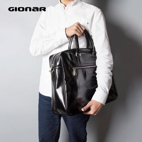 GIONAR Leather Bag Men Briefcase Business Work Handbag 15 Inch Laptop Computer Documents Top-handle Crossbody Messenger Hand Bag