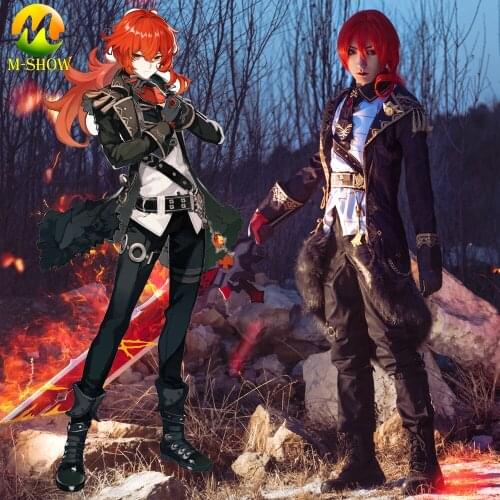 Game Genshin Impact Cosplay Diluc Cosplay Costume Gorgeous Uniform for Adult Men Halloween Outfits Any Size