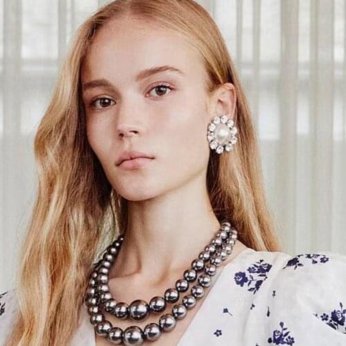 JIJIAWENHUA Summer New Trend Rhinestone Imitation Pearl Lady Earrings Dinner Party Fashion Temperament Jewelry Accessories