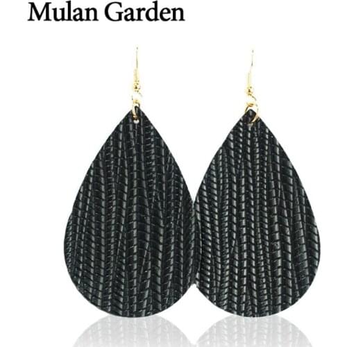 Mulan Garden Classic Leather Earrings for Women Statement Trendy PU Leather Water Drop Earrings Fashion Jewelry Christmas Gift