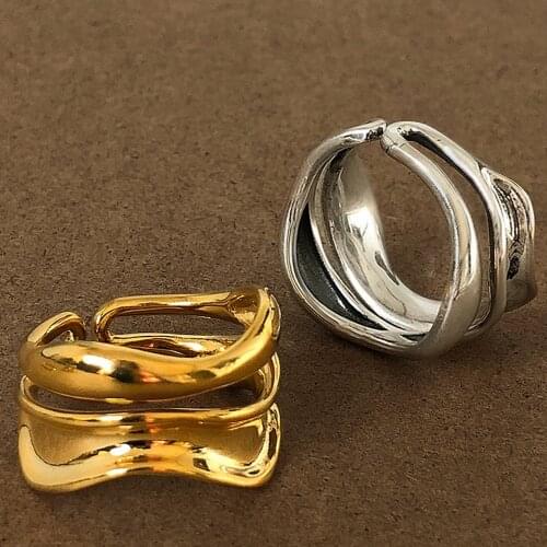 2021 New Trend Hip-hop Punk Geometric Wave Rings Open Adjustment Finger Ring For Women
