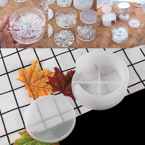 1pcs 9cm Fit Round Storage Box Casting Silicone Coasters Epoxy Resin Mold For DIY Crafts Handmade Crystal Coasters Display Tools