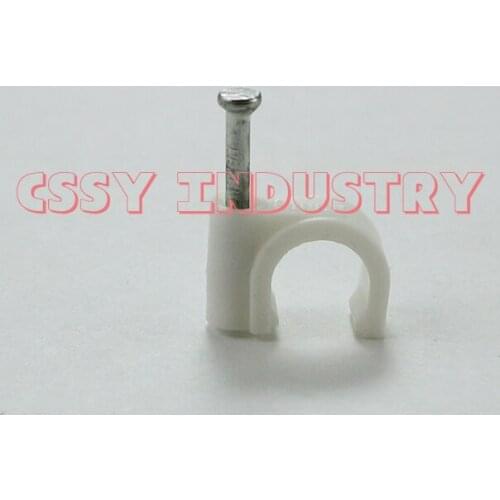 Freeshipping Circle nail Cable clamp Clips 4 5 6 7 8 9 10 mm For Wire Plastic C Shape white With Fixing Nails