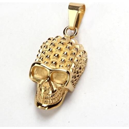 Gold Tone Gothic Punk Mens Women 316L Stainless Steel Skull Pendant