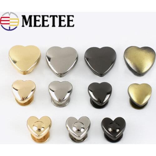Meetee 8x8mm Heart Rivet Screw For Bag Hardware Handbag Decorative Studs Button Nail Rivet Metal Buckles Snap Hook Leather Craft