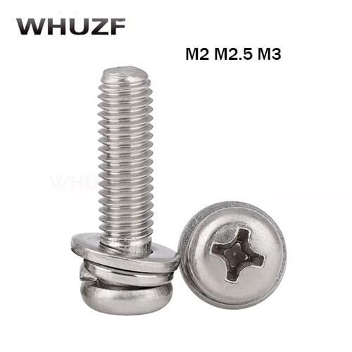 Metric thread M2,M2.5,M3 304 stainless steel Phillips Pan Head Three Combination Screw Three sem screws with washer